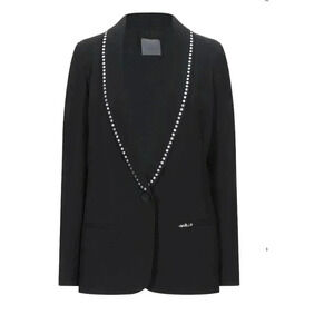 NWT Gaelle Paris Giacca Smoking Jacket Black Studded Blazer Size 40